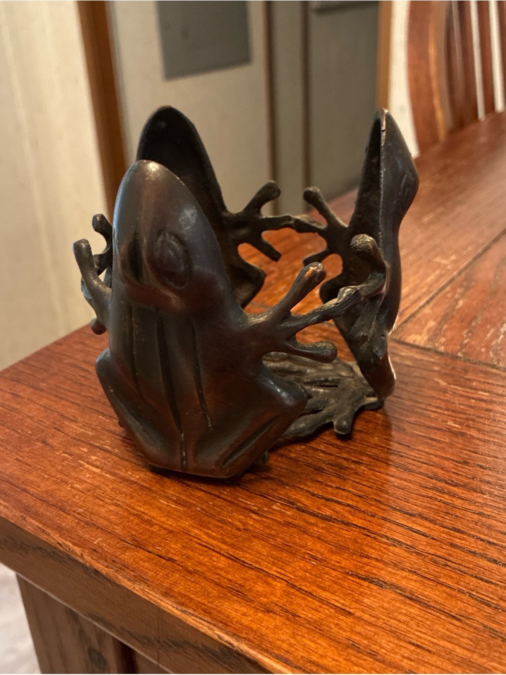 Whimsical Bronze Frogs Candle/ Plant Holder Rustic Circle Dancing 3.75”